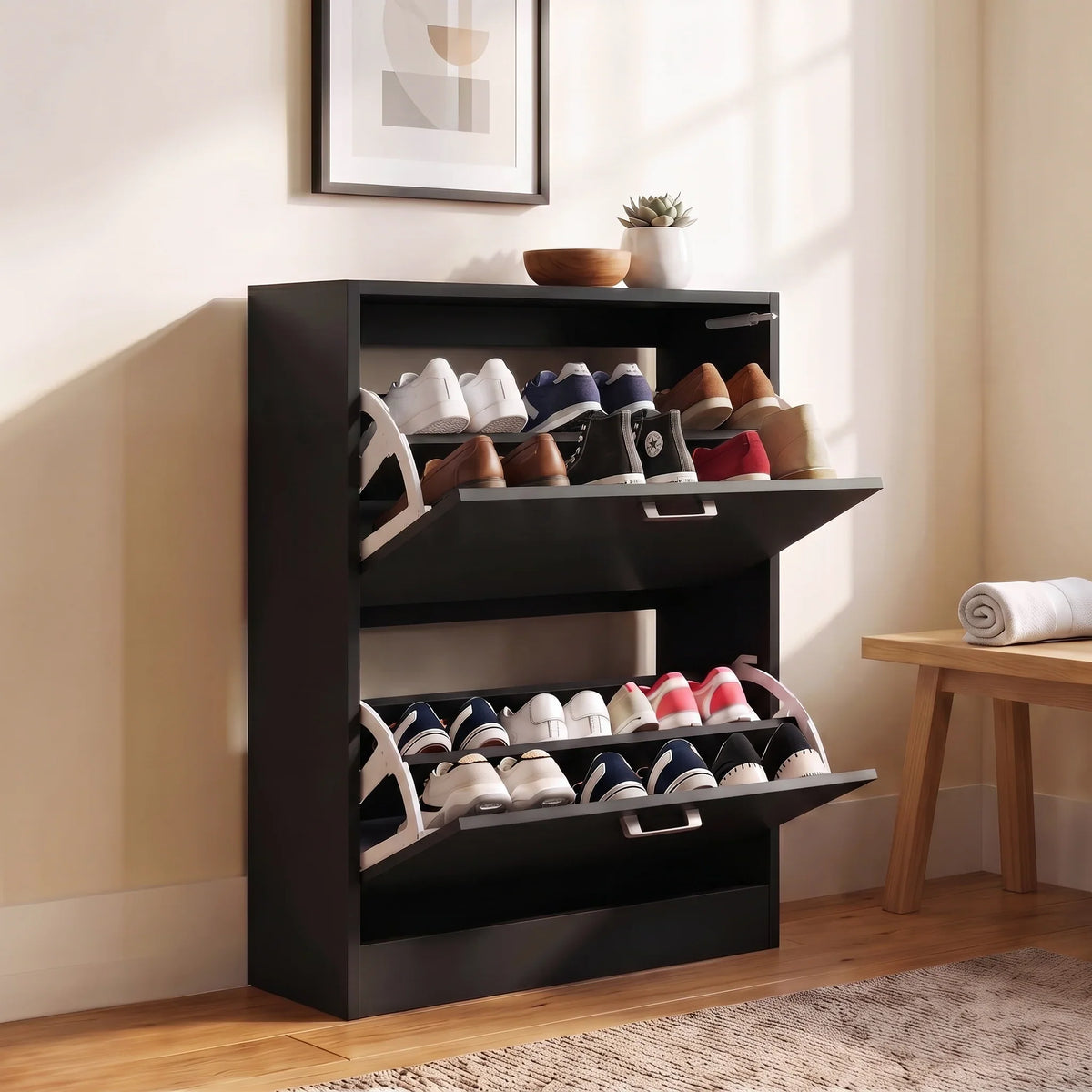 Meuble à chaussures compact à 2 tiroirs