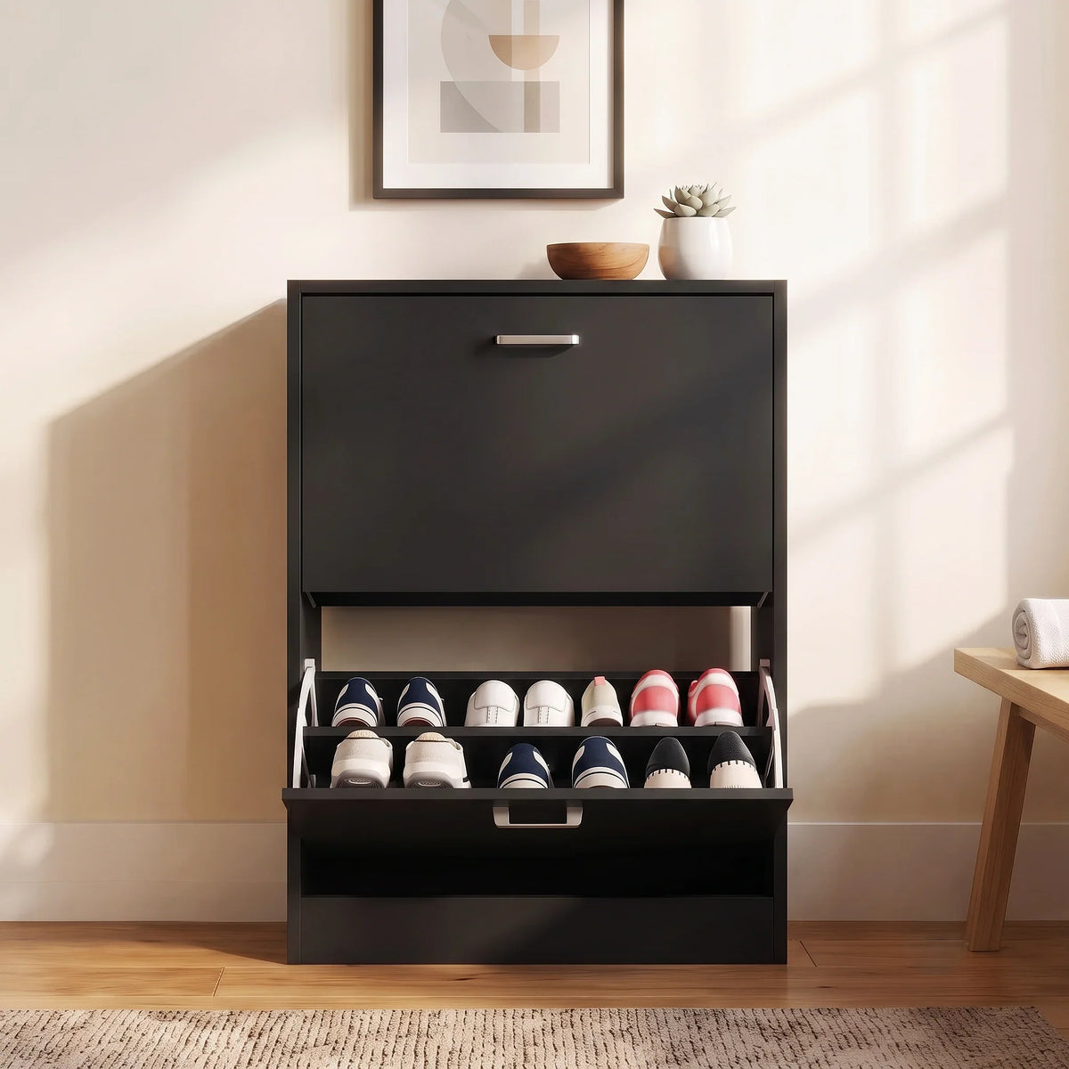 Meuble à chaussures compact à 2 tiroirs